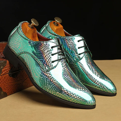 Elegant Patent Leather Derby Shoes for Men – Formal Wedding and Business Office Footwear with Pointed Toe Design, Available in Size 48